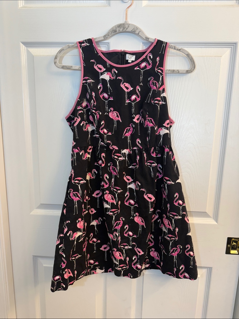 crown & ivy Black Dress with Pink Flamingo Print